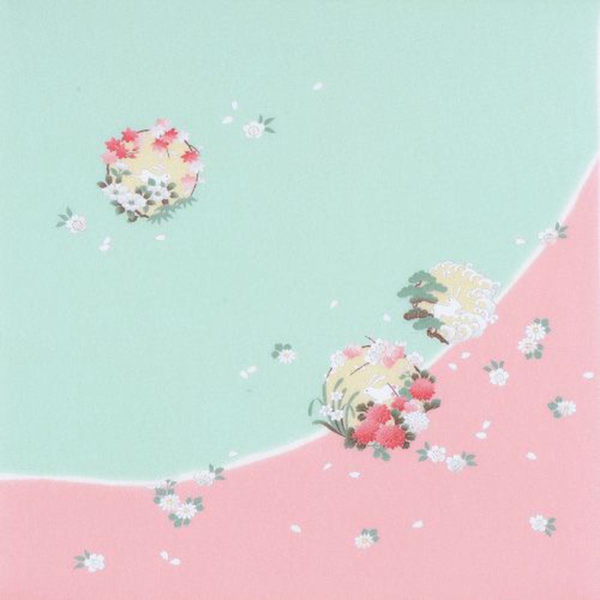 Pure Silk Furoshiki (Japanese Wrapping Cloth) - Flower and Rabbit -